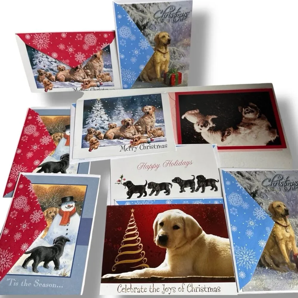 Dog Christmas Cards Lot of 9 Yellow Lab Black Lab Mixed Prints Holiday Greeting